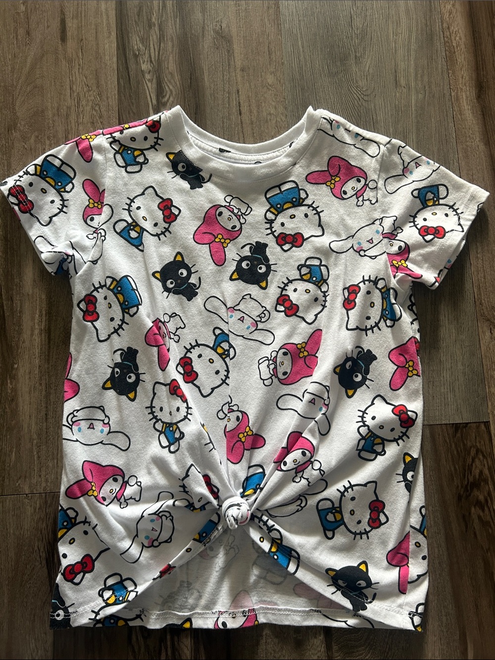 Sanrio Hello Kitty & Friends Knot-Front Tee - White, Pink & Blue